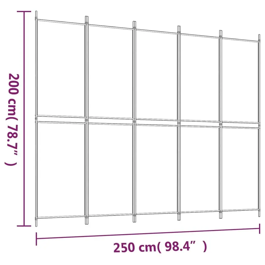 5-Panel Room Divider Brown 250x200 cm Fabric 350235