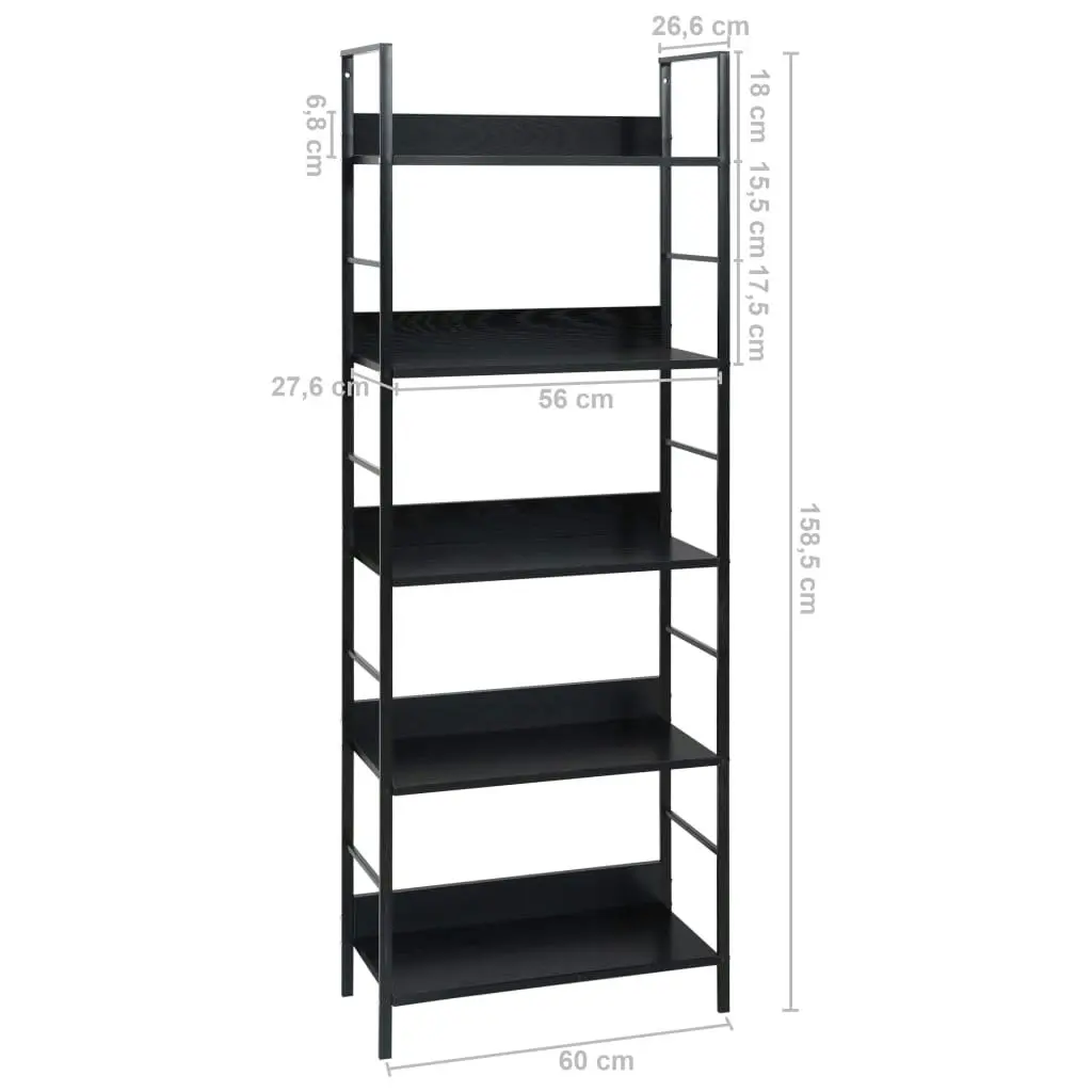 5-Layer Book Shelf Black 60x27.6x158.5 cm Engineered Wood 288226