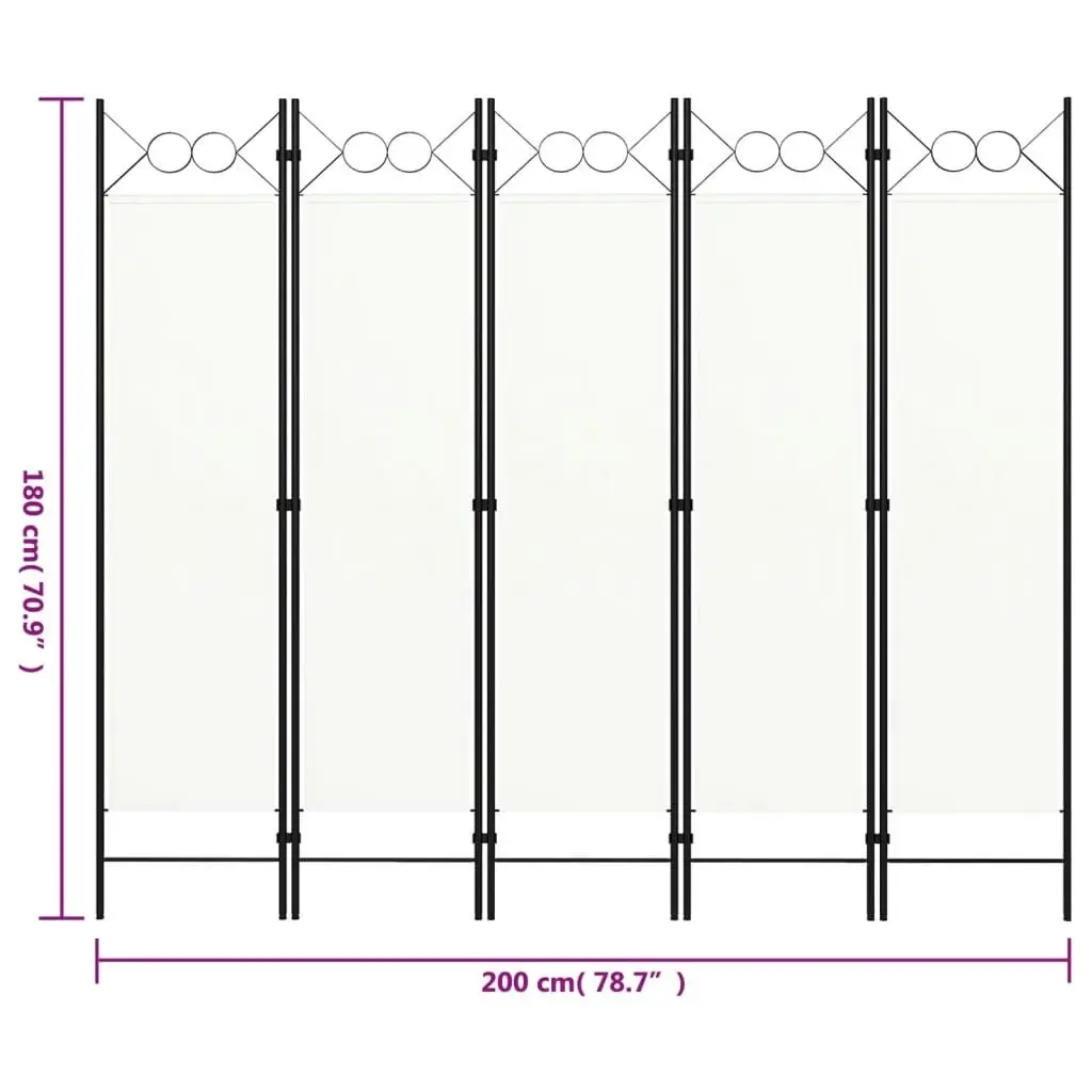 5-Panel Room Divider White 200x180 cm 320707