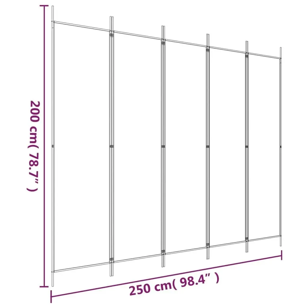 5-Panel Room Divider Black 250x200 cm Fabric 350189