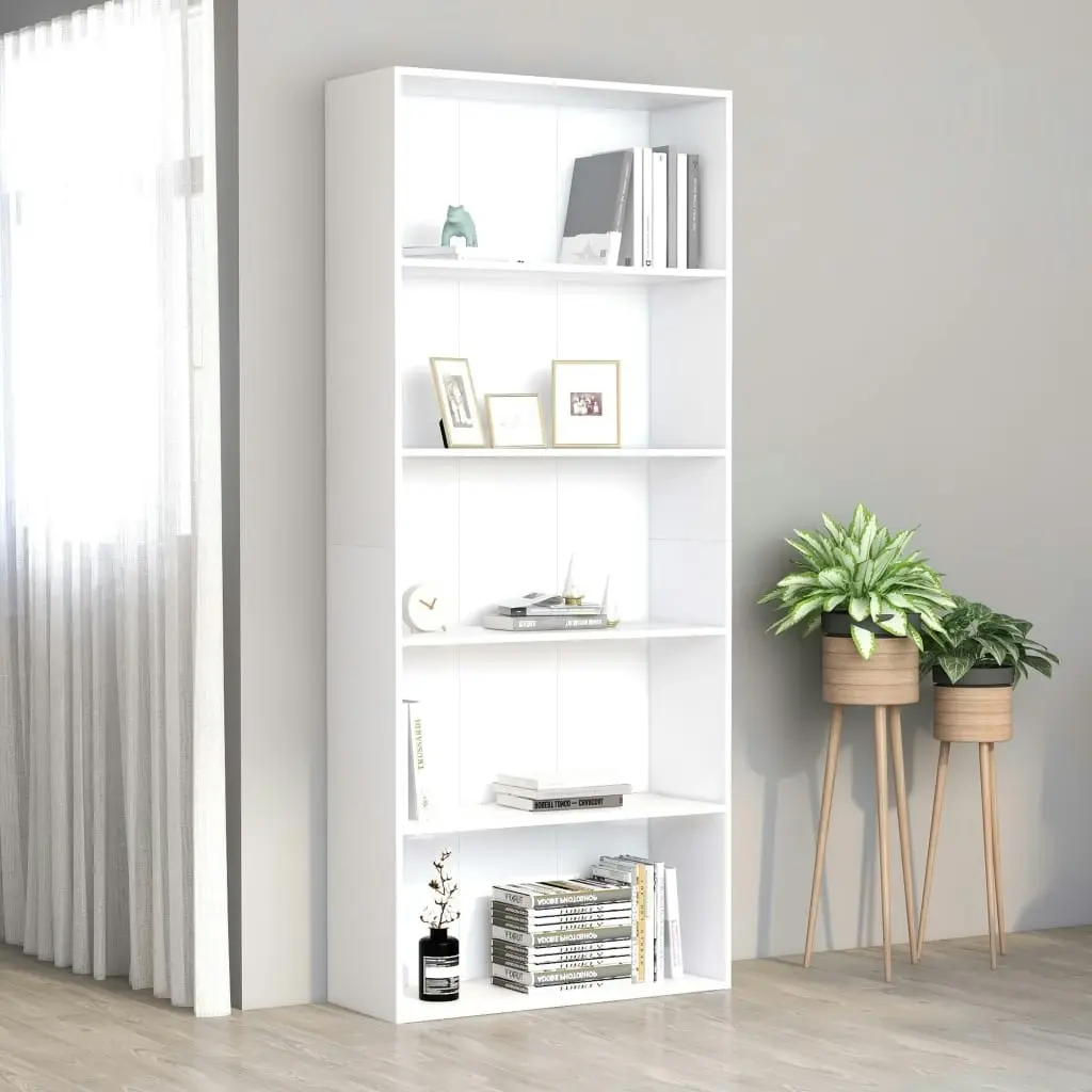 5-Tier Book Cabinet White 80x30x189 cm Engineered Wood 801026