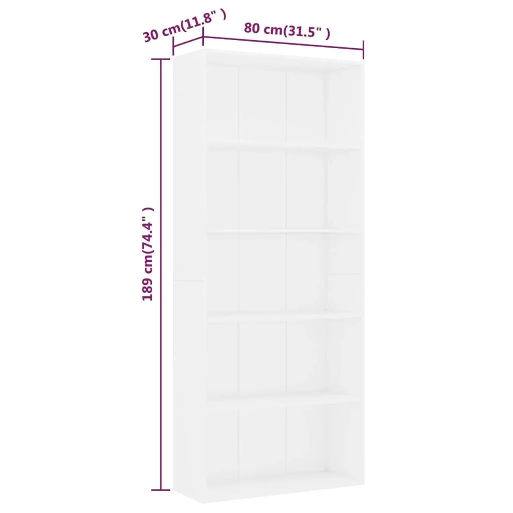 5-Tier Book Cabinet White 80x30x189 cm Engineered Wood 801026