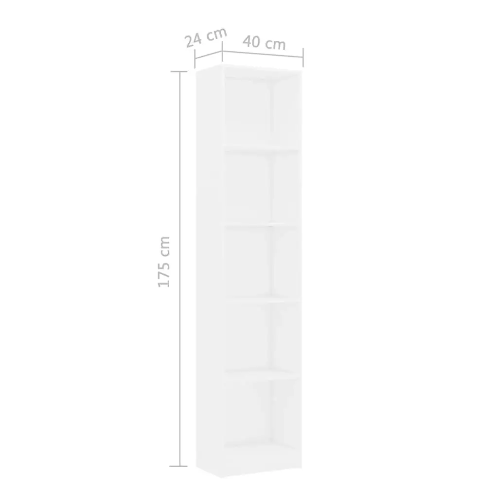 5-Tier Book Cabinet White 40x24x175 cm Engineered Wood 800846