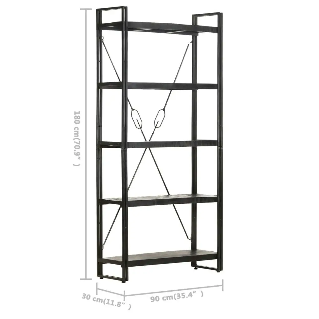 5-Tier Bookcase Black 90x30x180 cm Solid Mango Wood 320622