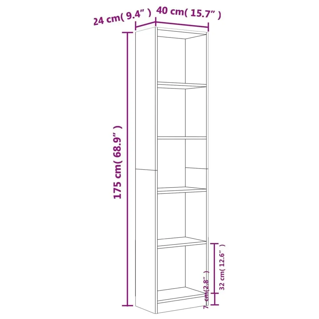 5-Tier Book Cabinet Smoked Oak 40x24x175 cm Engineered Wood 816068