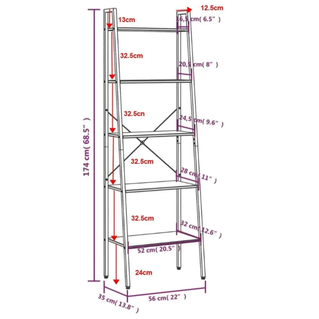 5-Tier Standing Shelf Dark Brown and Black 56x35x174 cm 336368