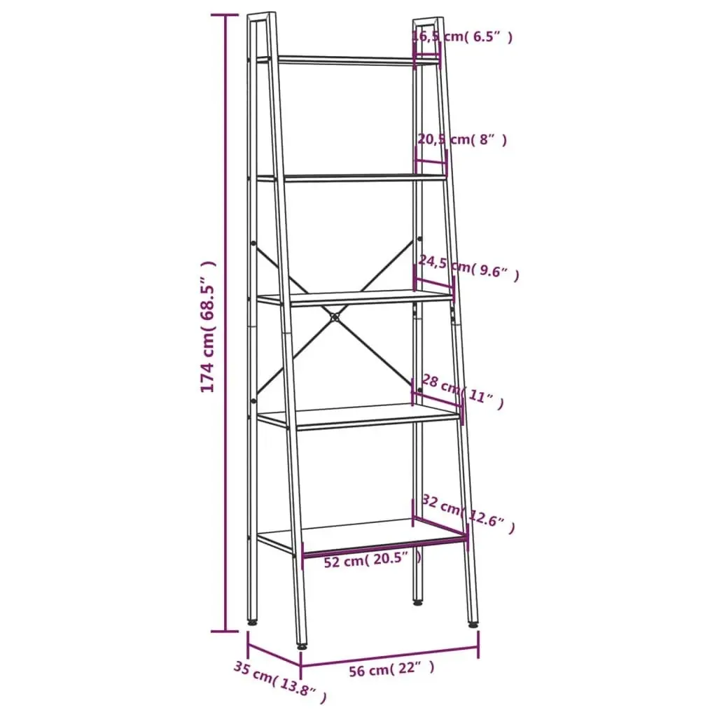 5-Tier Standing Shelf Light Brown and Black 56x35x174 cm 336367