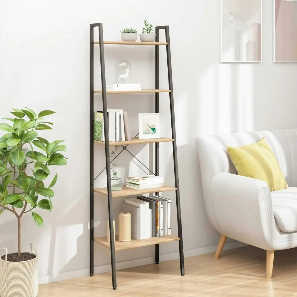 5-Tier Standing Shelf Light Brown and Black 56x35x174 cm 336367