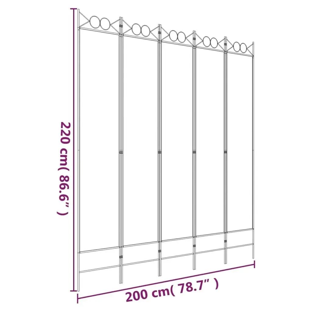 5-Panel Room Divider Brown 200x220 cm Fabric 350171