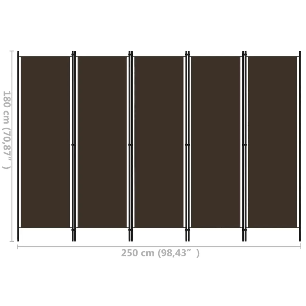 5-Panel Room Divider Brown 250x180 cm 320724