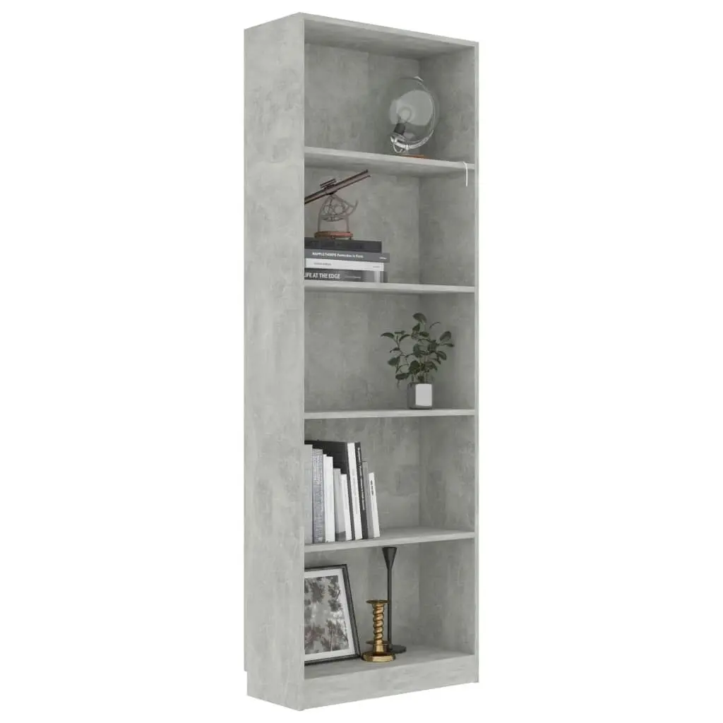 5-Tier Book Cabinet Concrete Grey 60x24x175 cm Engineered Wood 800886