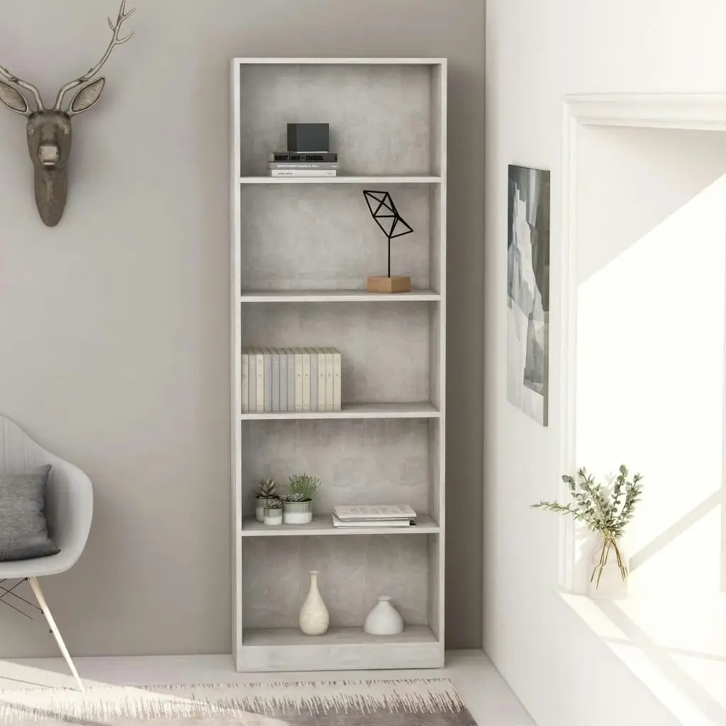 5-Tier Book Cabinet Concrete Grey 60x24x175 cm Engineered Wood 800886