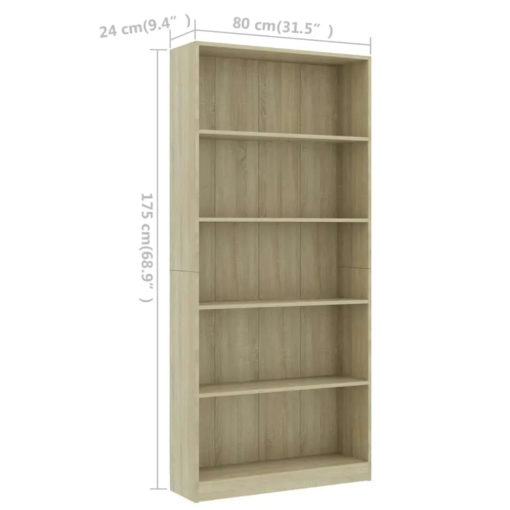 5-Tier Book Cabinet Sonoma Oak 80x24x175 cm Engineered Wood 800921