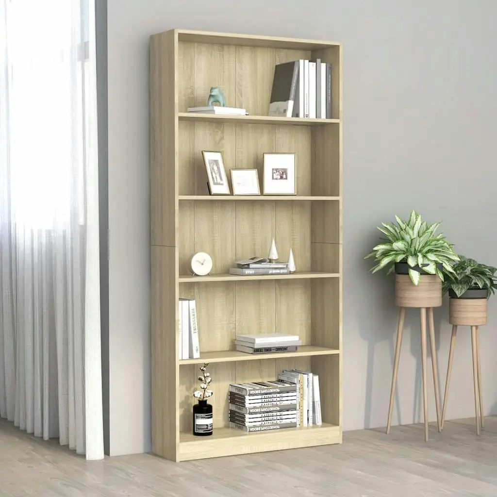 5-Tier Book Cabinet Sonoma Oak 80x24x175 cm Engineered Wood 800921