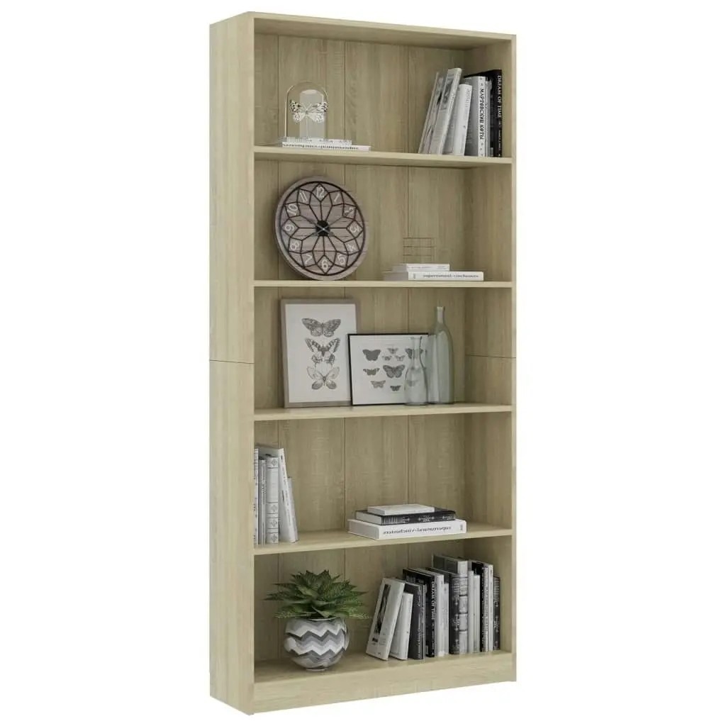 5-Tier Book Cabinet Sonoma Oak 80x24x175 cm Engineered Wood 800921