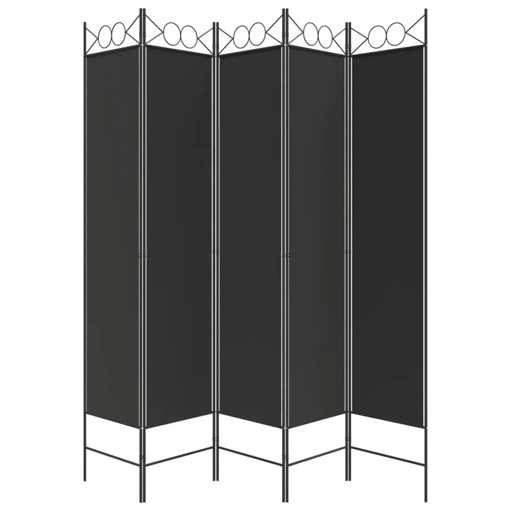 5-Panel Room Divider Black 200x200 cm Fabric 350157