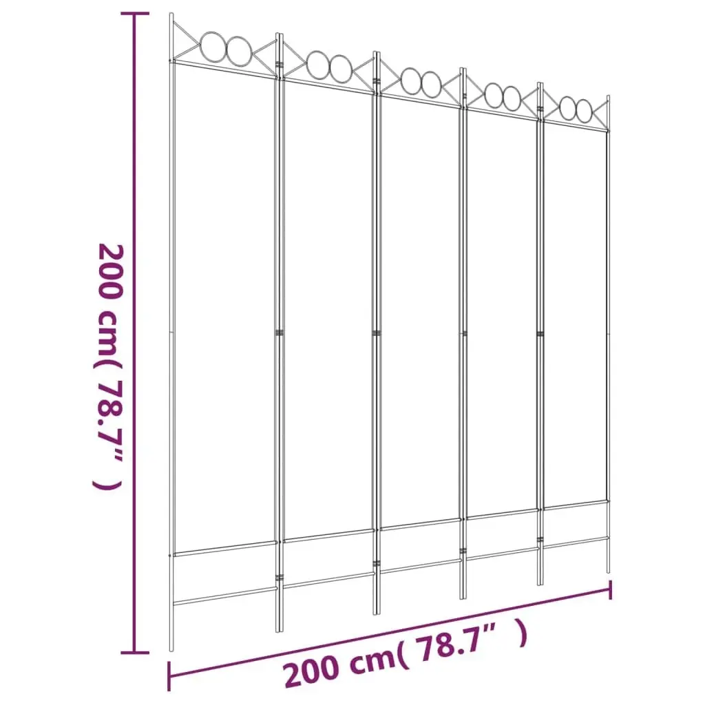 5-Panel Room Divider Black 200x200 cm Fabric 350157