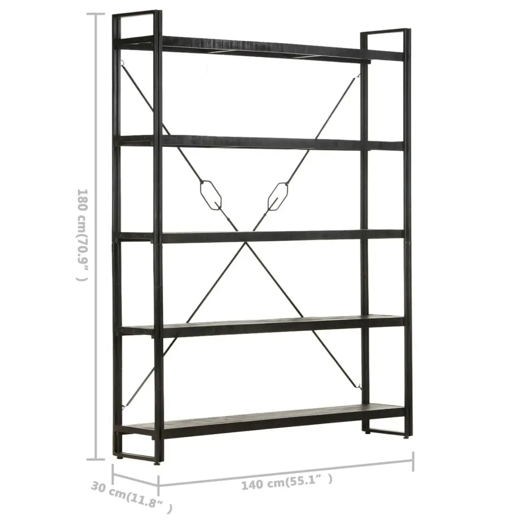 5-Tier Bookcase Black 140x30x180 cm Solid Mango Wood 320621