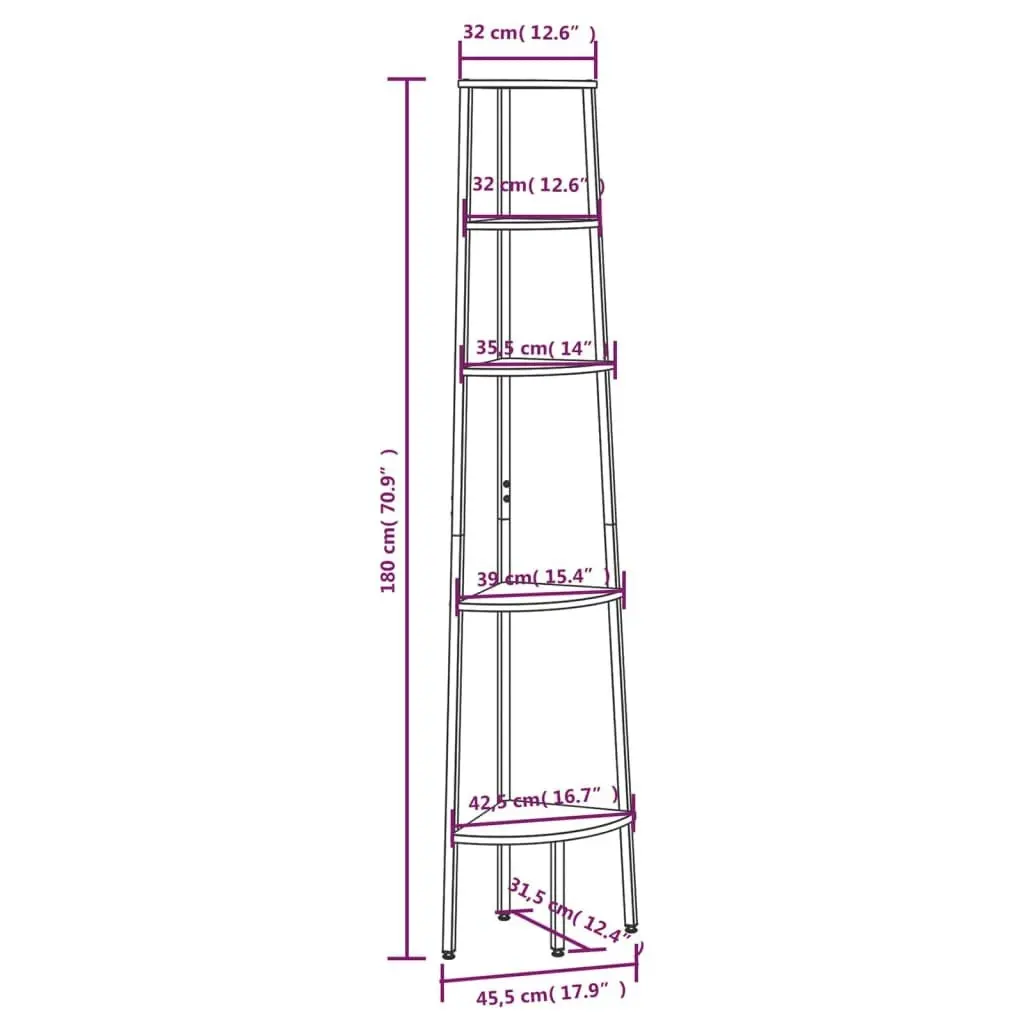 5-Tier Corner Shelf Dark Brown and Black 45.5x31.5x180 cm 336395