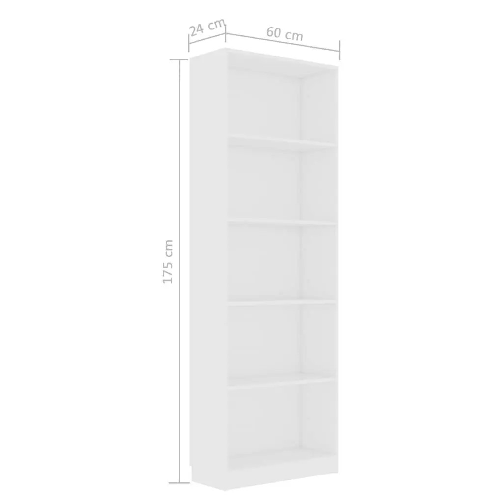 5-Tier Book Cabinet White 60x24x175 cm Engineered Wood 800882