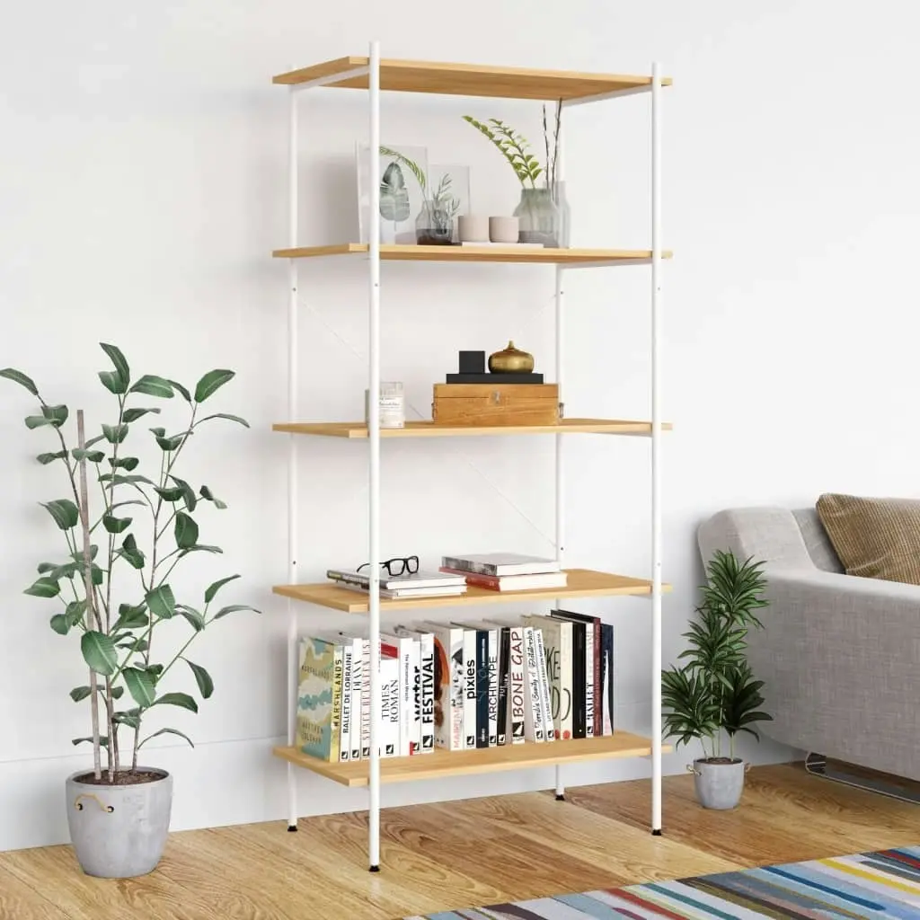 5-Tier Shelving Unit White and Oak 80x40x163 cm 336350