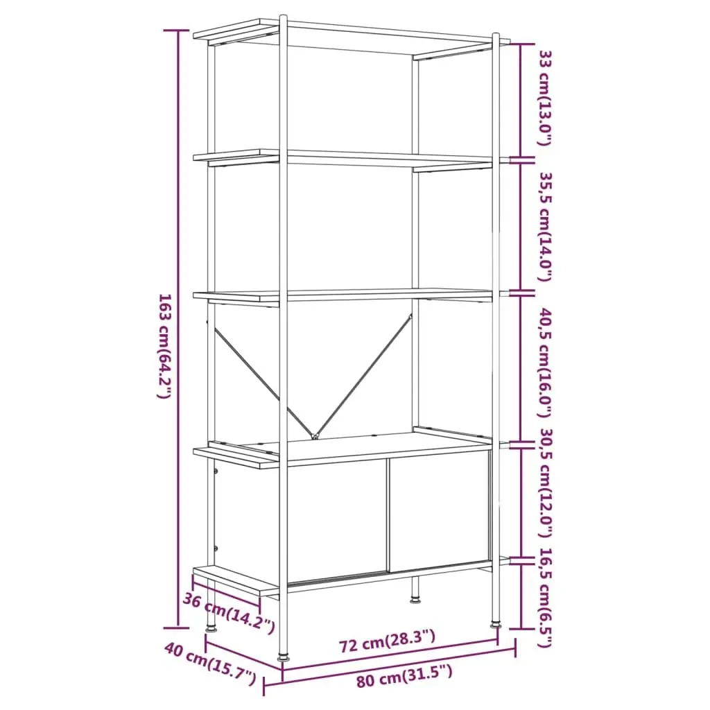 5-Tier Shelving Unit with Cabinet 80x40x163 cm Steel and Engineered Wood 336355