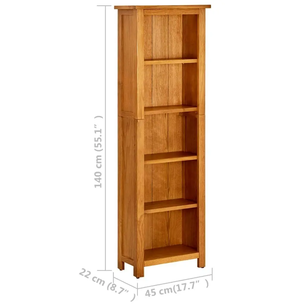 5-Tier Bookcase 45x22x140 cm Solid Oak Wood 331741