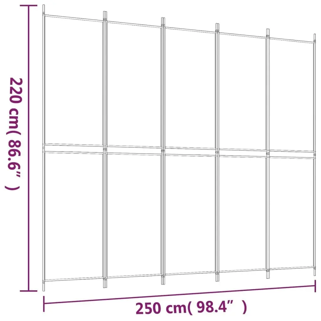 5-Panel Room Divider White 250x220 cm Fabric 350250