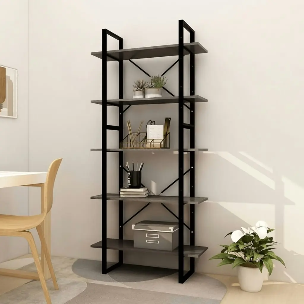 5-Tier Book Cabinet Grey 80x30x175 cm Pinewood 3081995