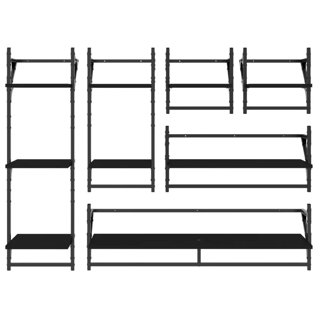 6 Piece Wall Shelf Set with Bars Black Engineered Wood 836268