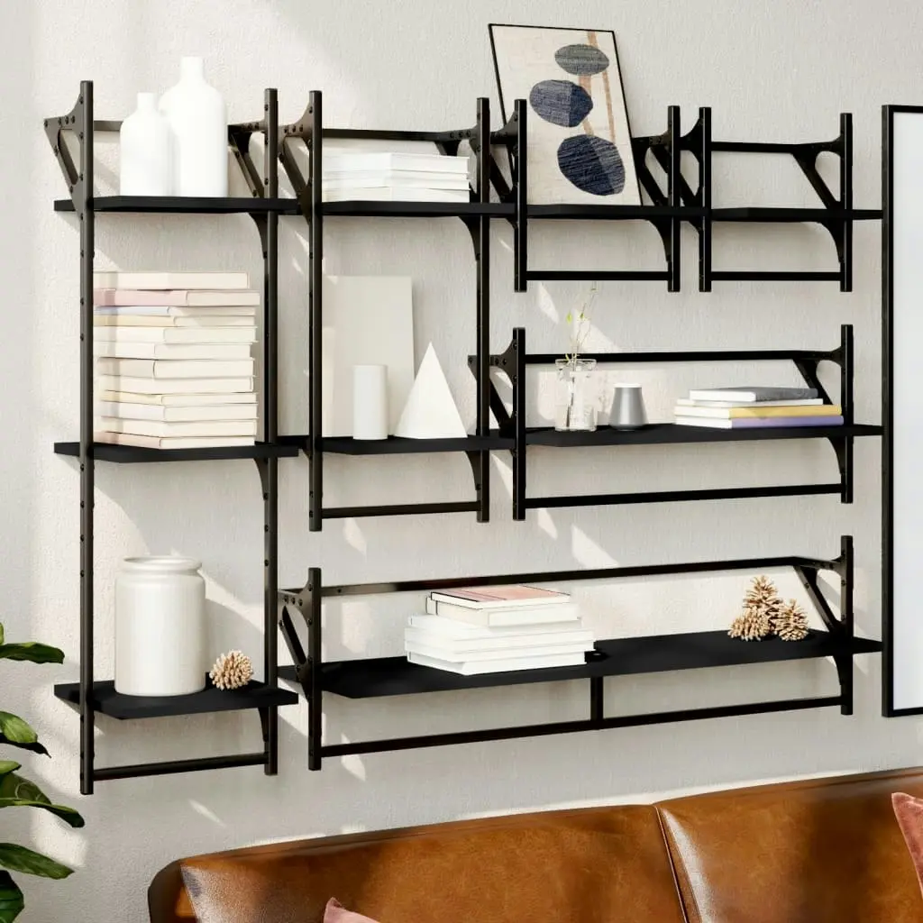 6 Piece Wall Shelf Set with Bars Black Engineered Wood 836268