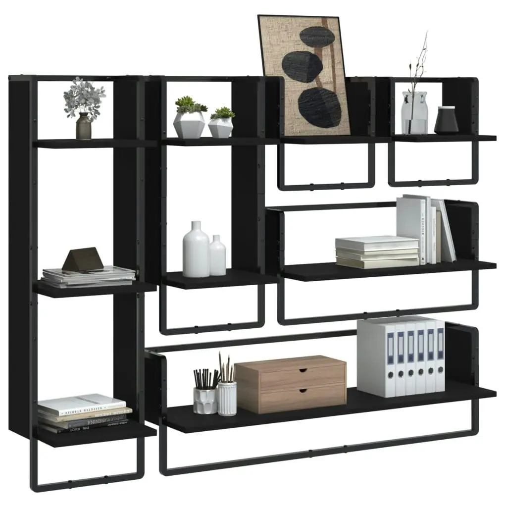 6 Piece Wall Shelf Set with Bars Black Engineered Wood 836313