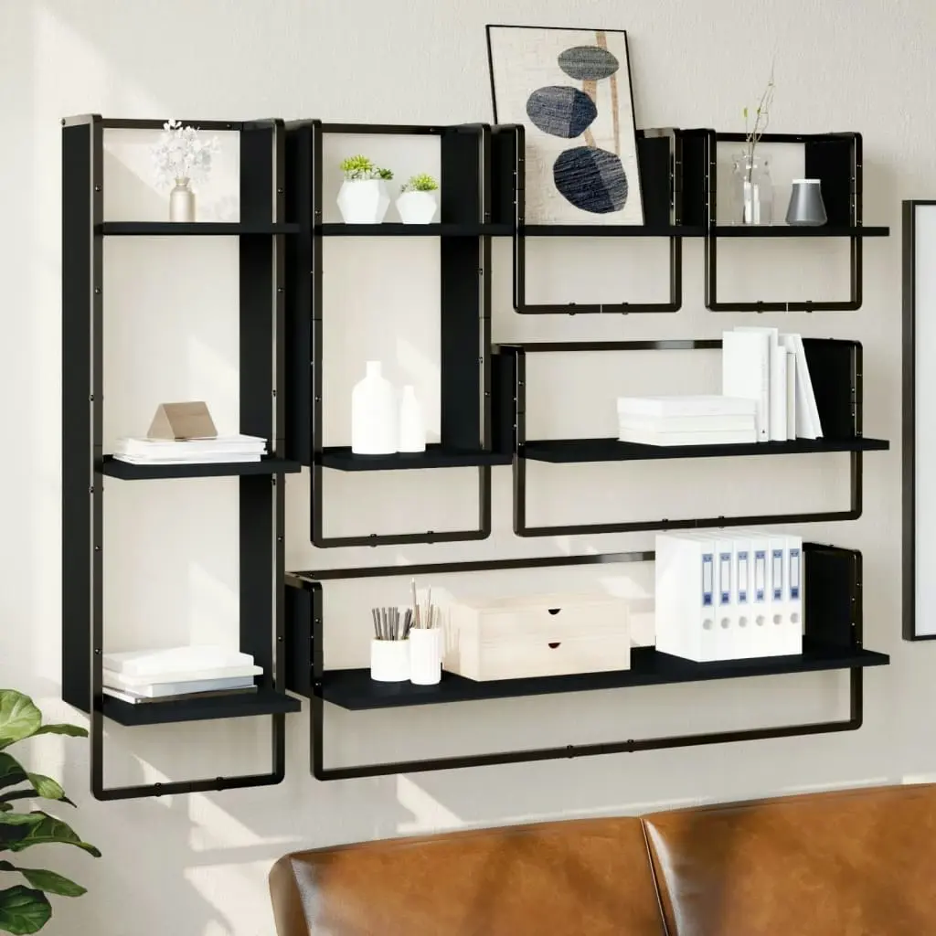 6 Piece Wall Shelf Set with Bars Black Engineered Wood 836313