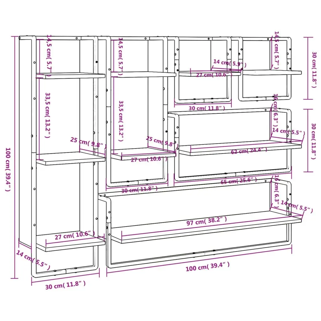 6 Piece Wall Shelf Set with Bars Black Engineered Wood 836313