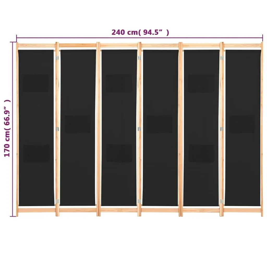 6-Panel Room Divider Black 240x170x4 cm Fabric 248186