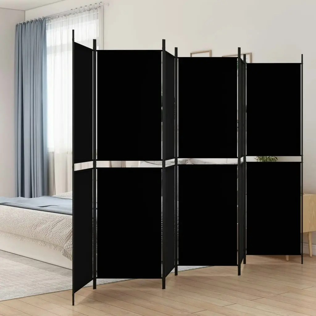 6-Panel Room Divider Black 300x200 cm Fabric 350241