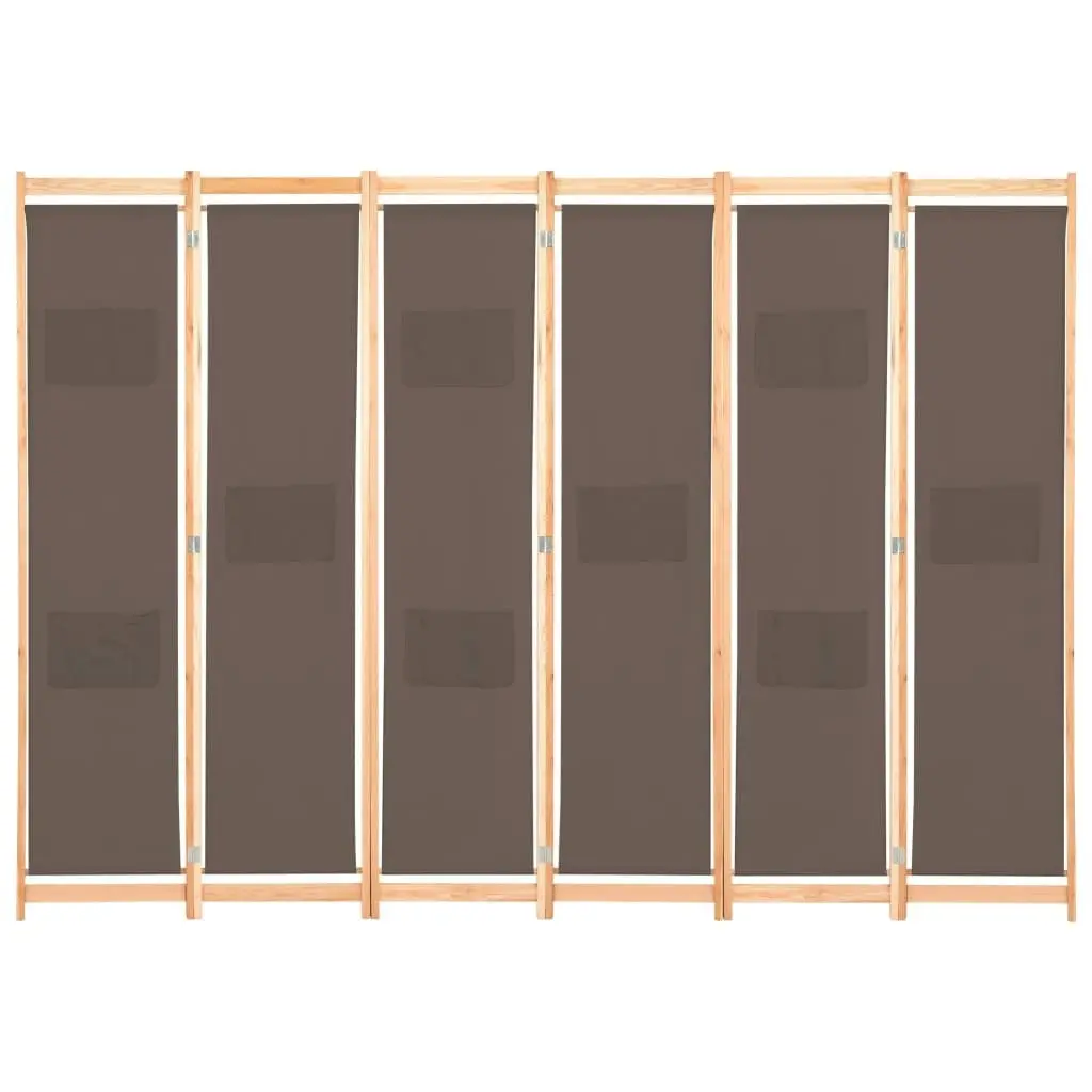 6-Panel Room Divider Brown 240x170x4 cm Fabric 248182