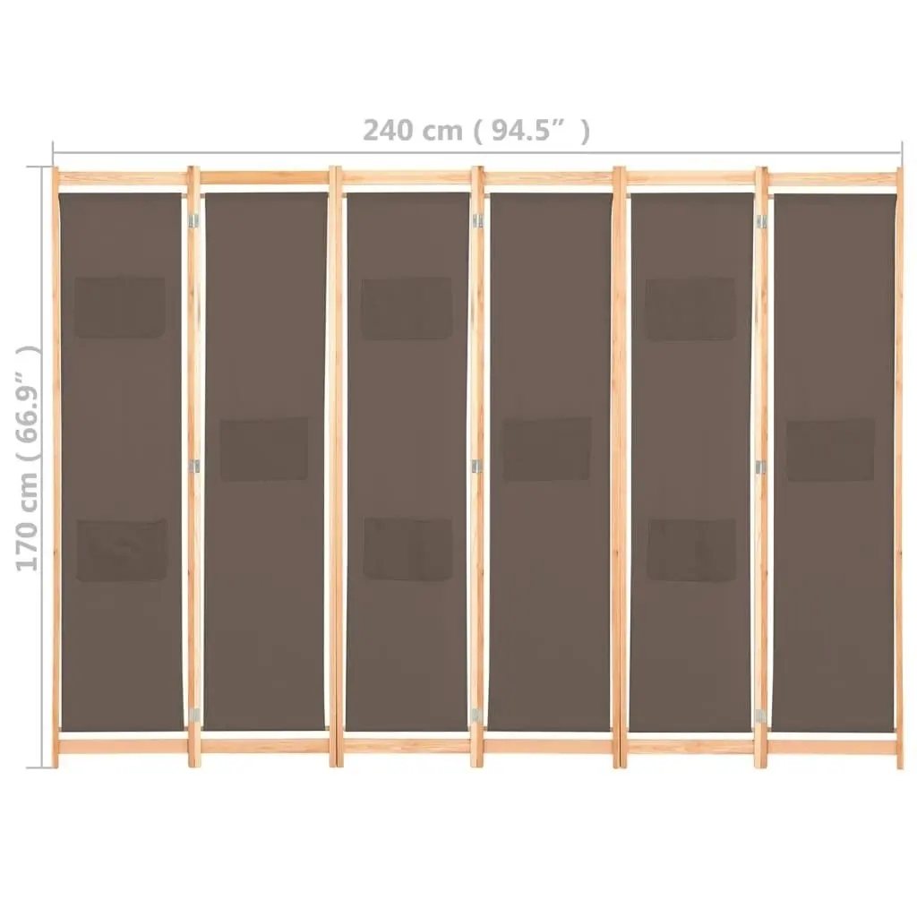 6-Panel Room Divider Brown 240x170x4 cm Fabric 248182