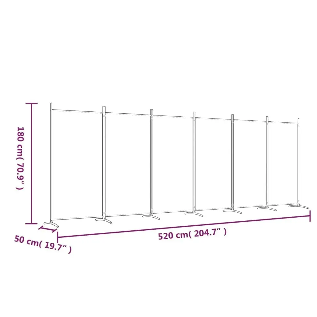 6-Panel Room Divider Black 520x180 cm Fabric 350273