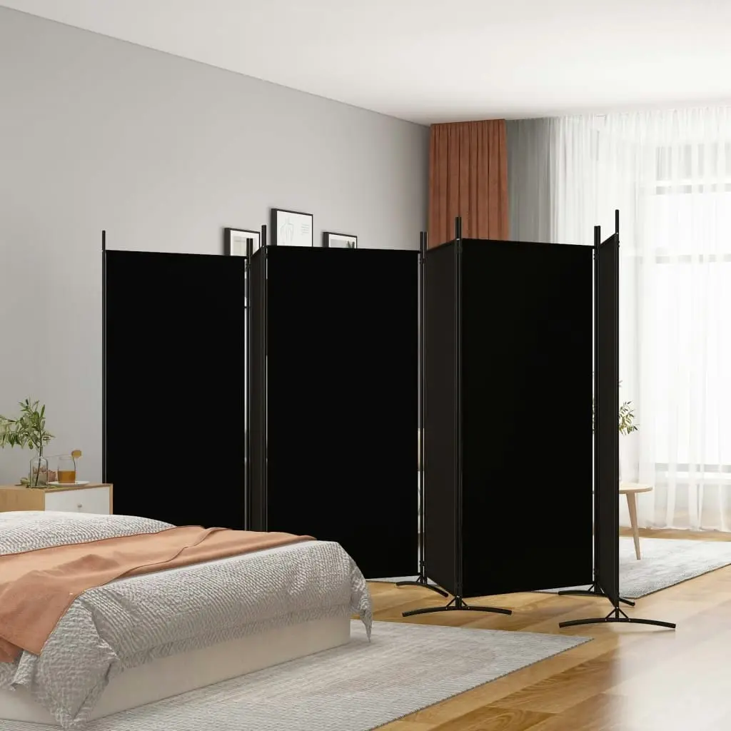 6-Panel Room Divider Black 520x180 cm Fabric 350273