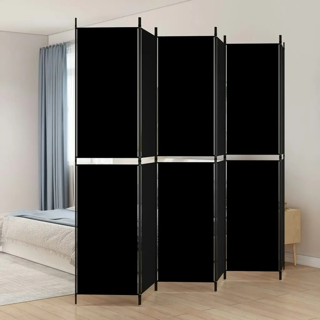 6-Panel Room Divider Black 300x220 cm Fabric 350257