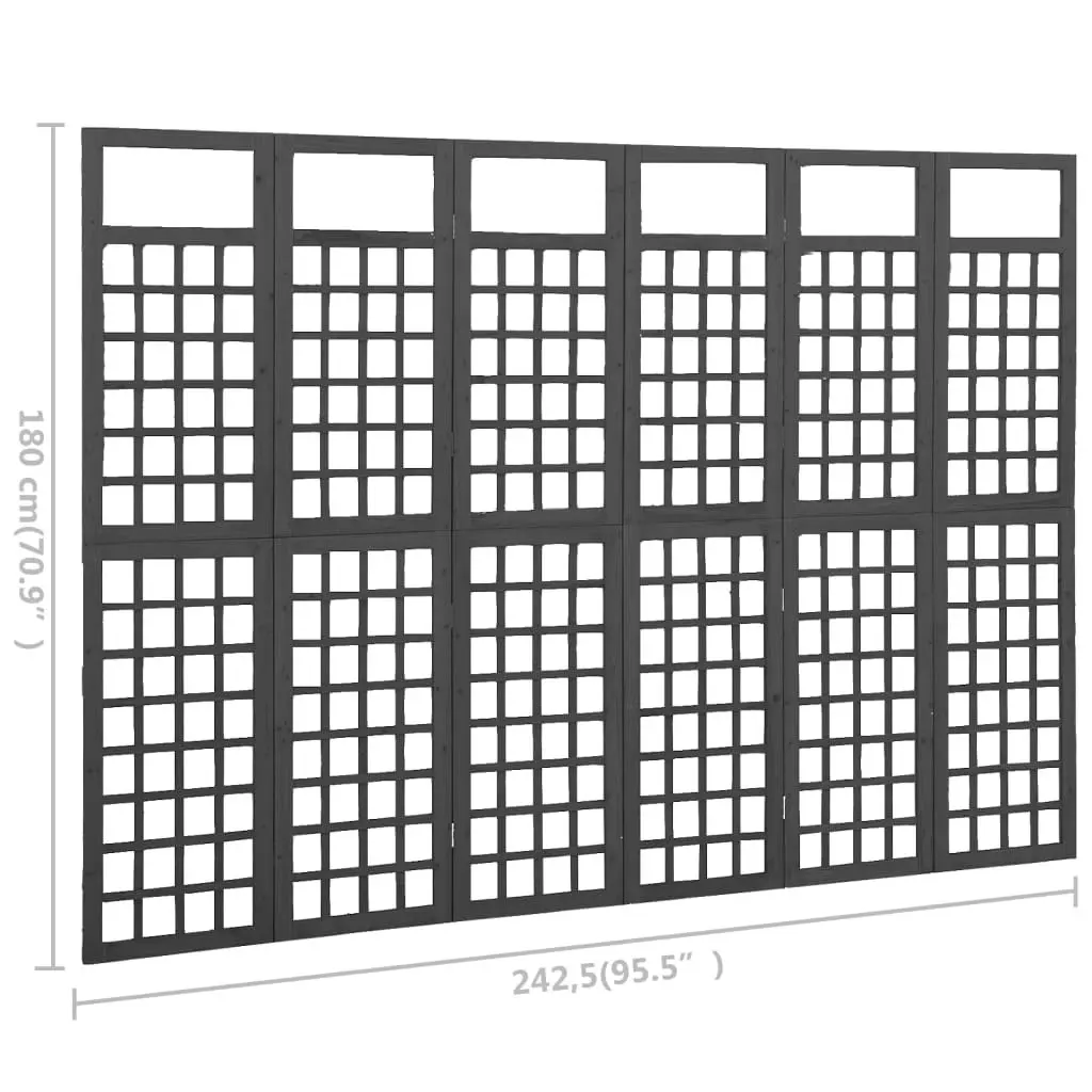 6-Panel Room Divider/Trellis Solid Fir Wood Black 242.5x180 cm 316485