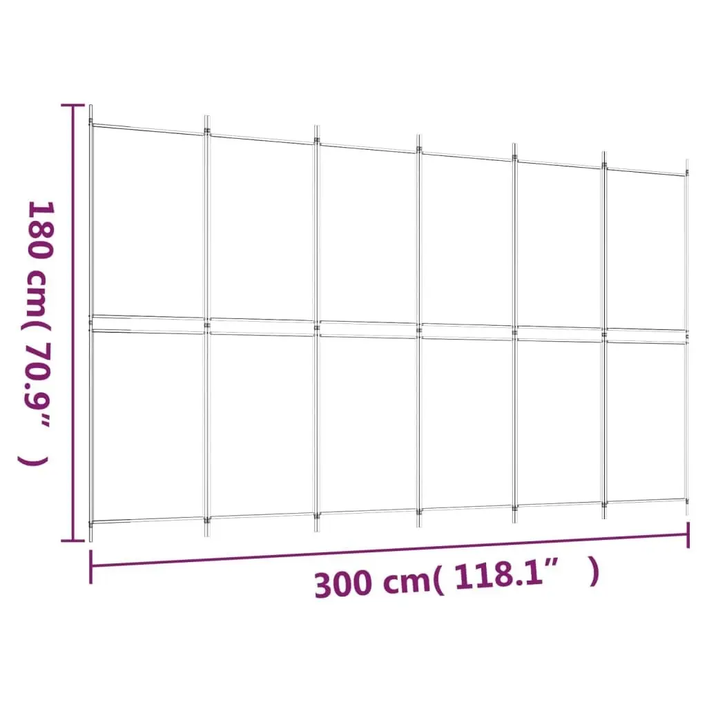 6-Panel Room Divider White 300x180 cm Fabric 350222