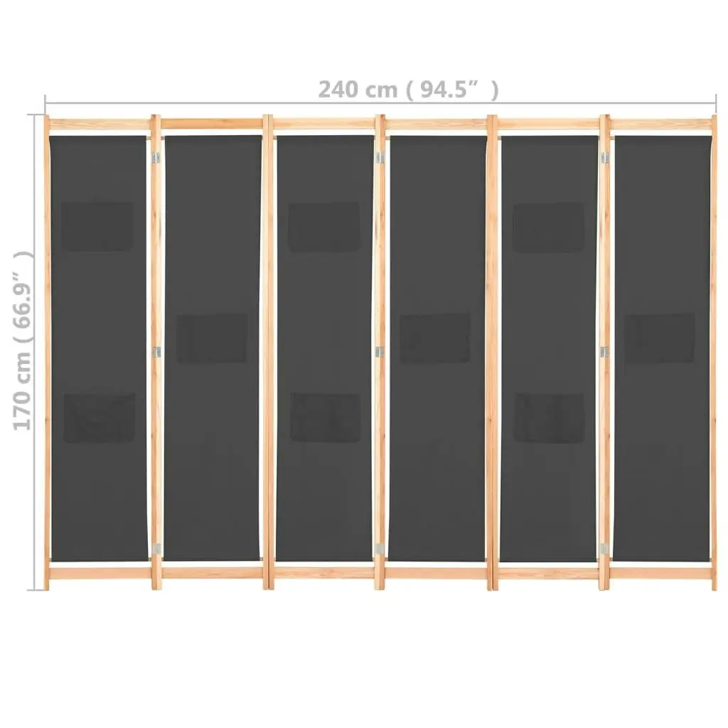 6-Panel Room Divider Grey 240x170x4 cm Fabric 248178