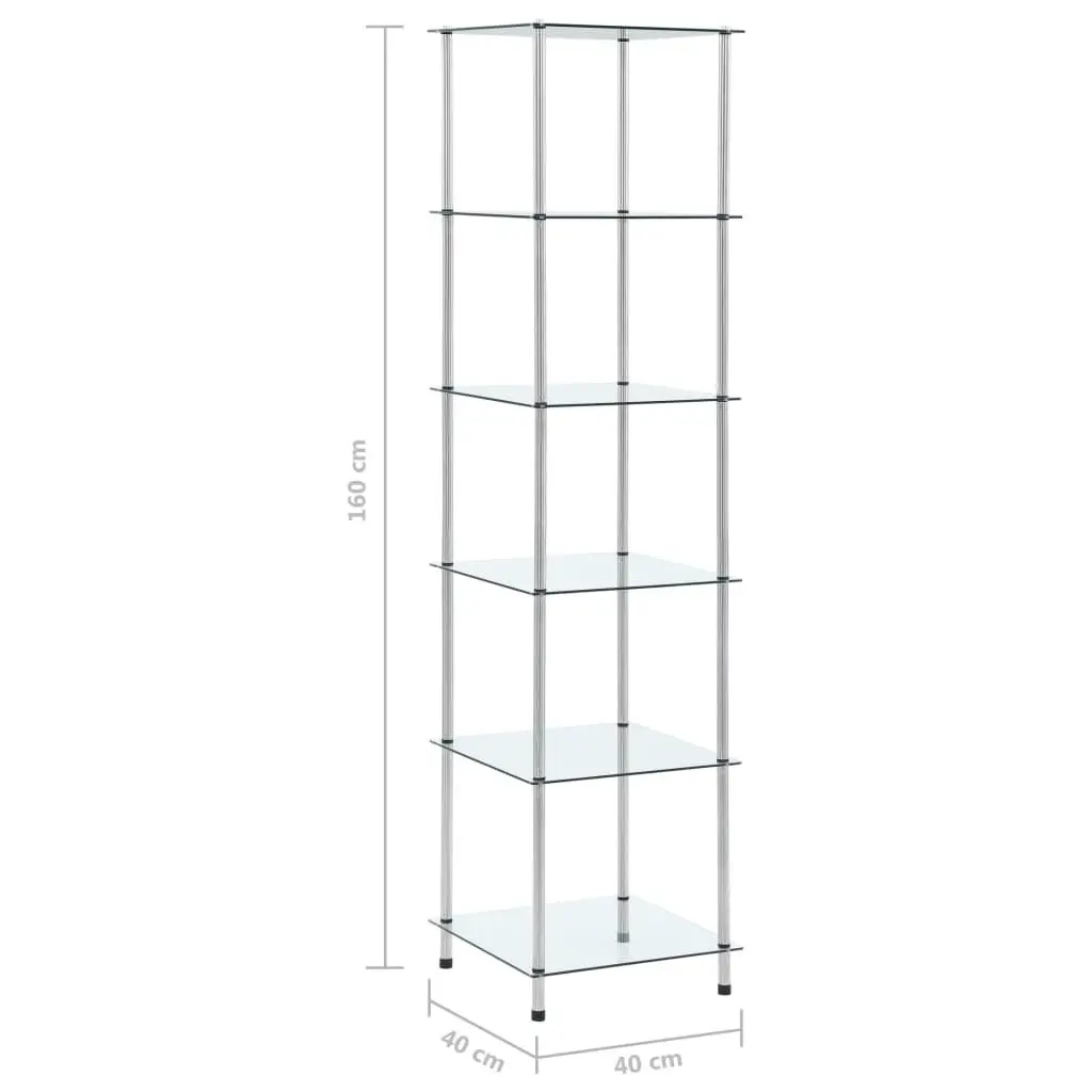 6-Tier Shelf Transparent 40x40x160 cm Tempered Glass 249507