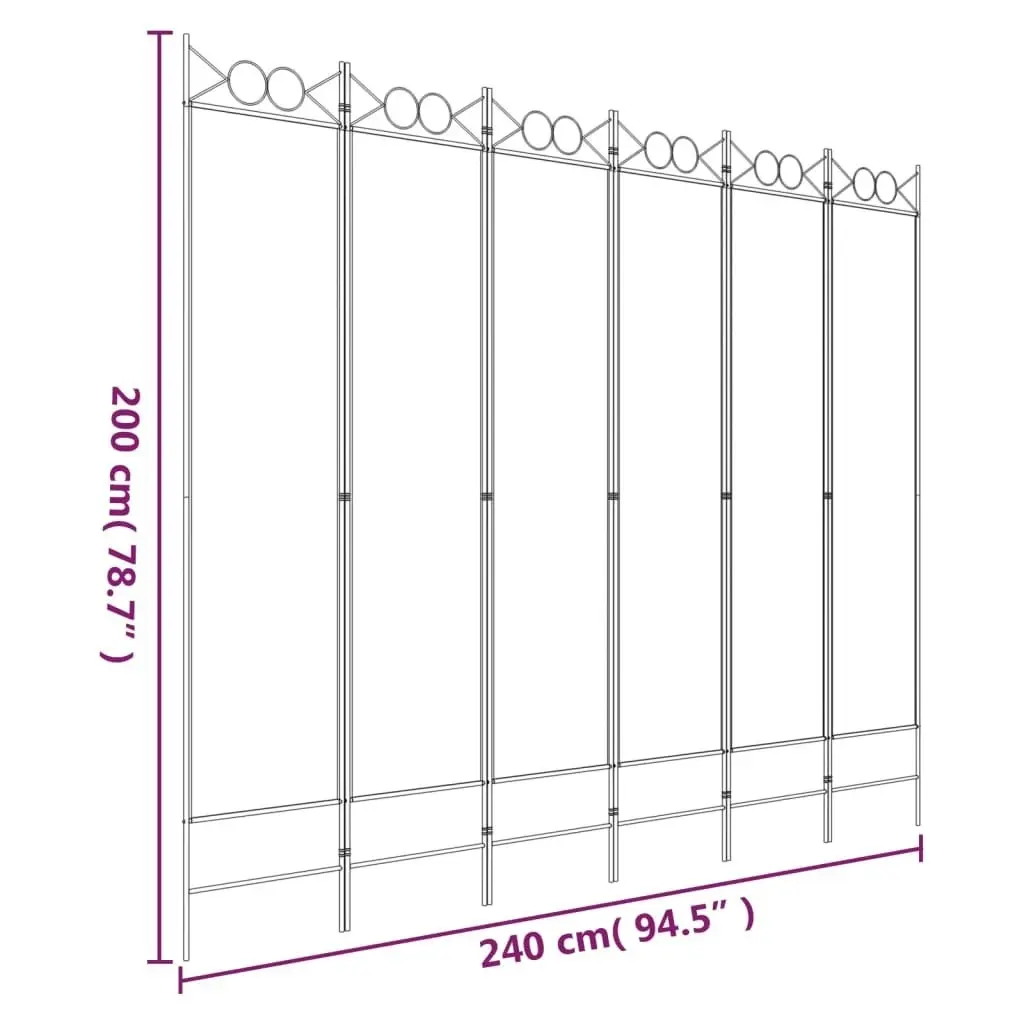 6-Panel Room Divider White 240x200 cm Fabric 350158