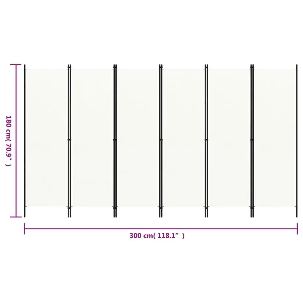 6-Panel Room Divider White 300x180 cm 320727