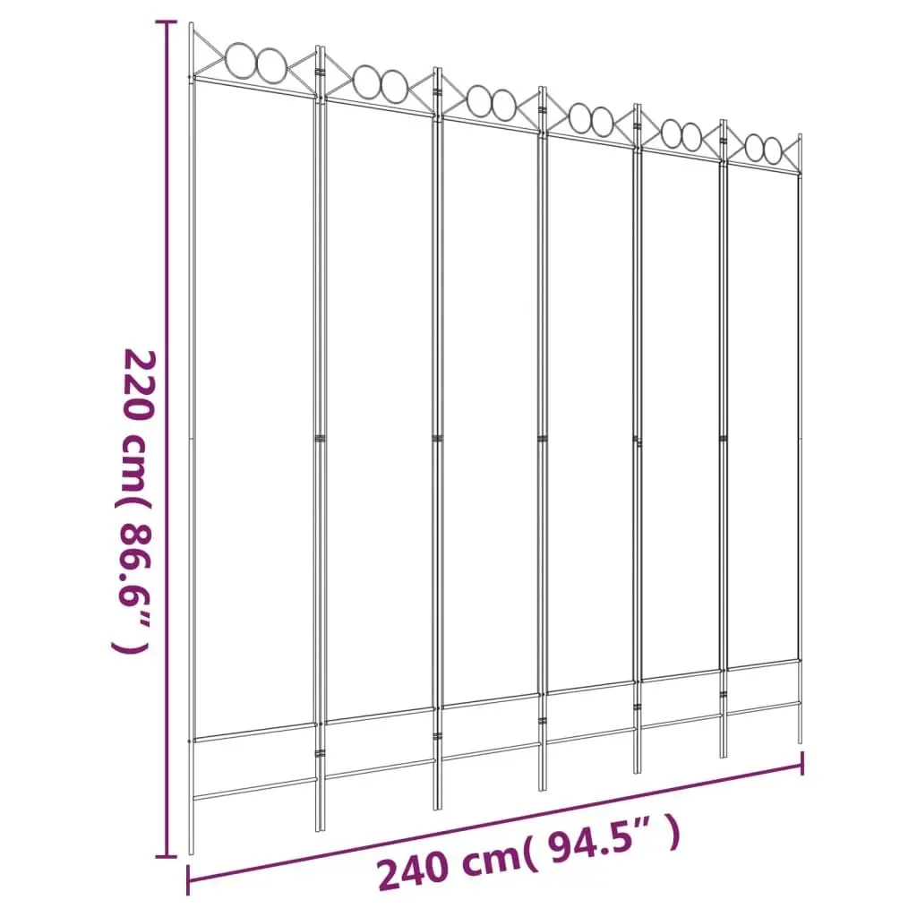 6-Panel Room Divider White 240x220 cm Fabric 350174