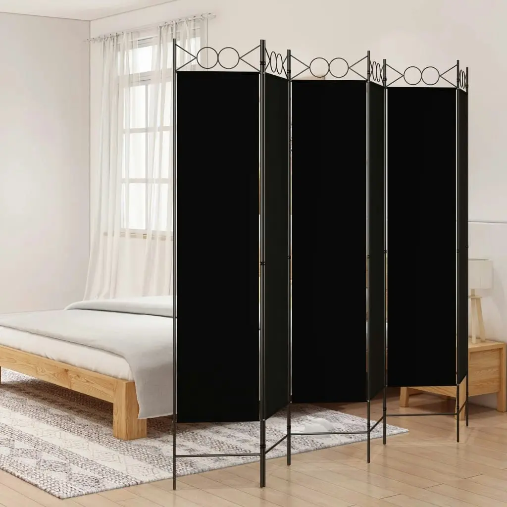 6-Panel Room Divider Black 240x200 cm Fabric 350161