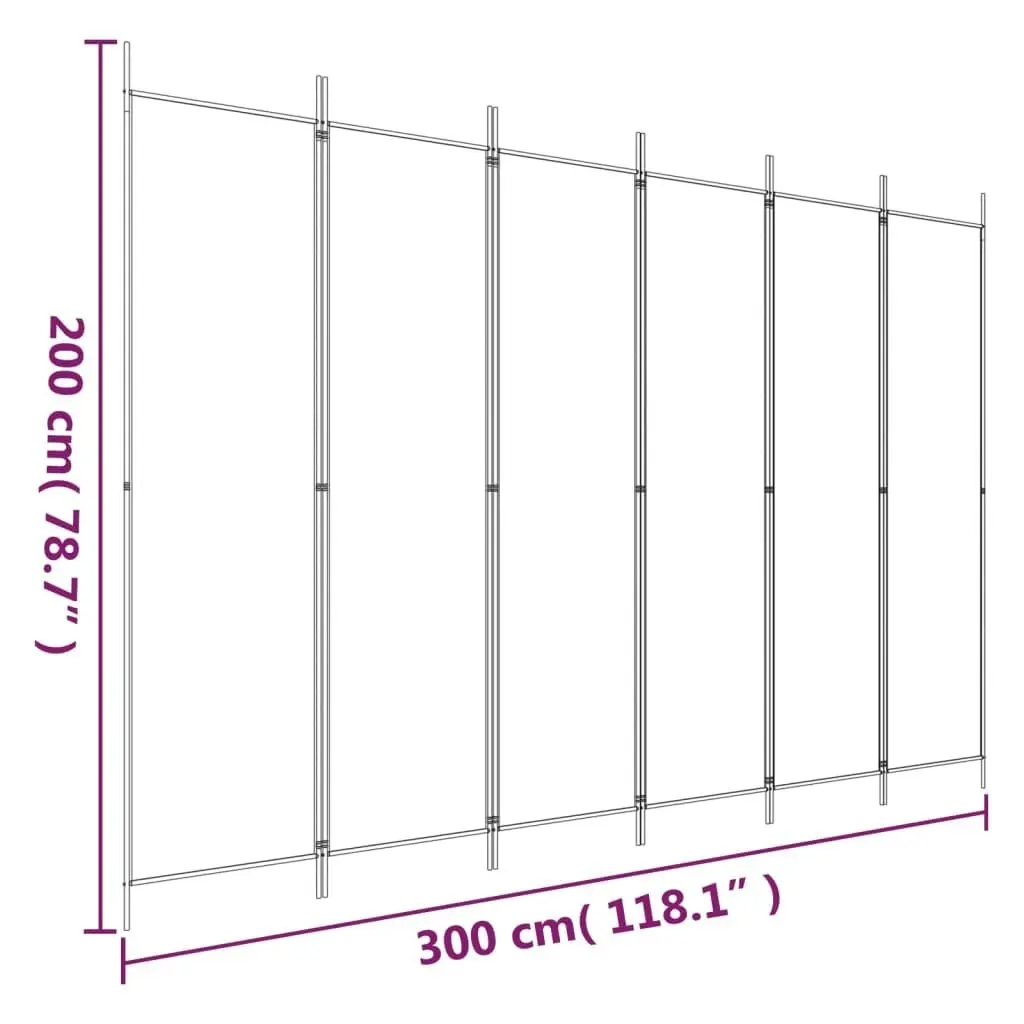 6-Panel Room Divider White 300x200 cm Fabric 350190